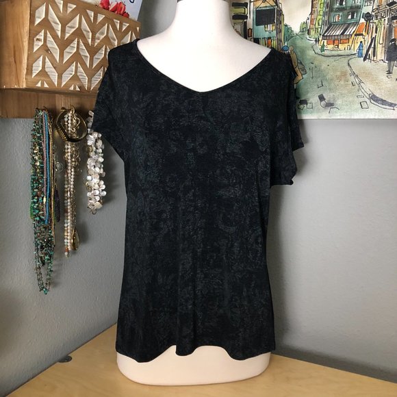 Chico's Tops - CHICO'S Travelers Velvet Drape Top Women’s size 2 M Black Short Sleeve